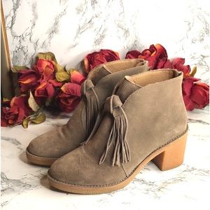 UGG Taupe Suede Tassel Ankle Booties